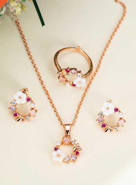 Fashion Rose Gold Crystal Pendant Necklace Earrings Rings Se