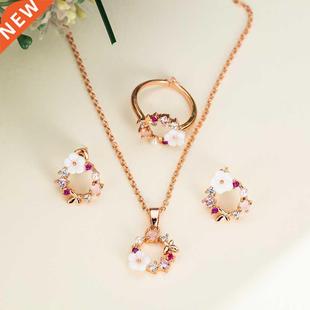 Fashion Rose Gold Crystal Pendant Necklace Earrings Rings Se
