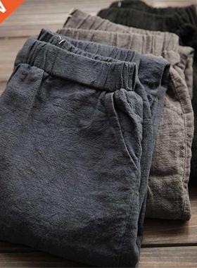 Oversize Women Elastic Waist Ankle Pants Casual Cotton Linen