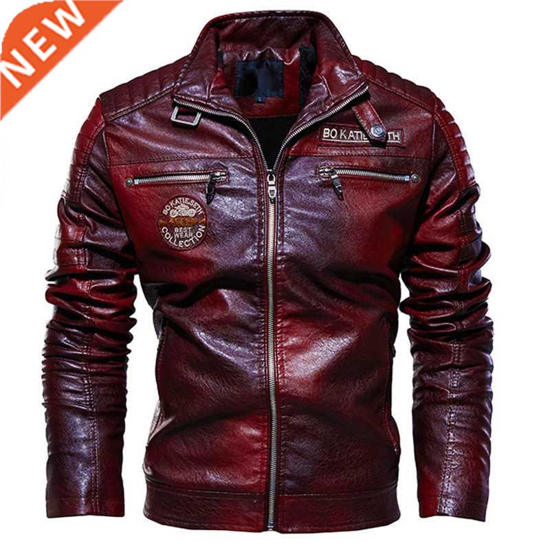 Leather Jacket Men Winter Fleece Motorcycle PU Leahter Jacke