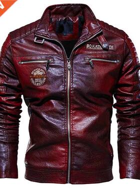 Leather Jacket Men Winter Fleece Motorcycle PU Leahter Jacke