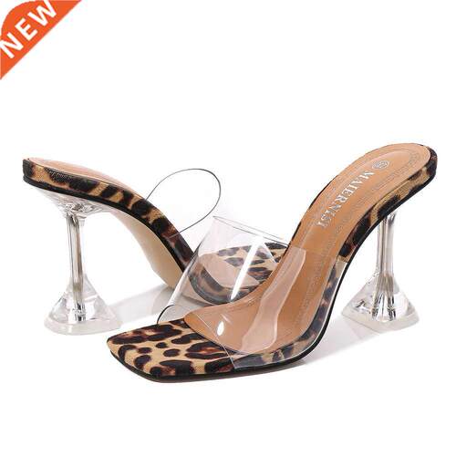 MAIERNISI Big Shoes 45 46 Leopard Print Sandals Open Toe Hig