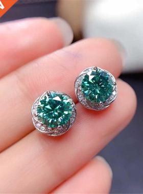 Bling 1ct Lb Emerld Dimond Stud Erring Rel 925 sterling