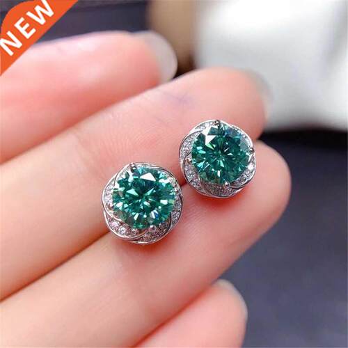Bling 1ct Lb Emerld Dimond Stud Erring Rel 925 sterling