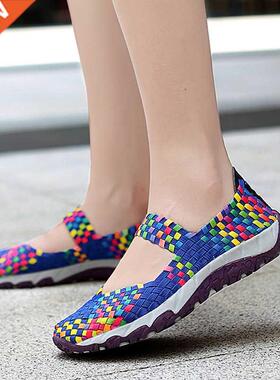 Womens Shoes Summer Flats Sneakers Breathable Woven Shoes Fe