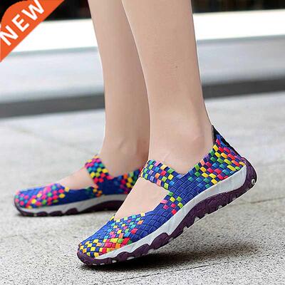 Womens Shoes Summer Flats Sneakers Breathable Woven Shoes Fe