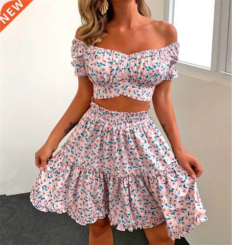 Two Piece Set Women Summer Bohemian Floral Skirts Set Off S