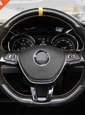 Hand-Stitched Soft Black Carbon Fiber Black Suede Car Steeri