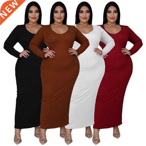 L-4xl Large size women's long high stretch autumn dress大码