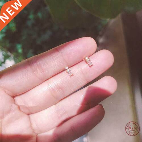 925 Sterling Silver Simple Square Crystal Stud Earrings Wome