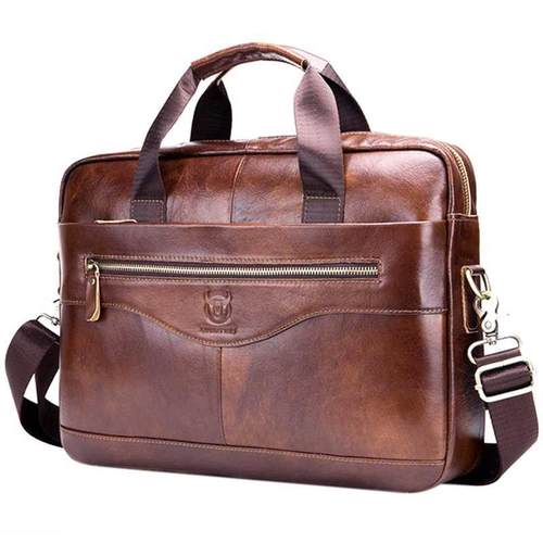 BULLCAPTAIN Genuine Leather Men'S Briefcase Vintage Business