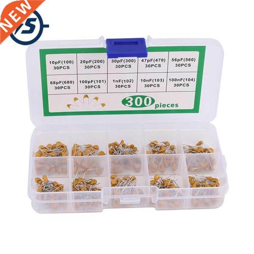 300pcs 10 Values Monolithic Capacitor Kits 10pF 20pF 30pF 47