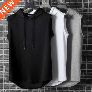 Hoodie Summer Muscle Bodybuilding Gym Sleeveless Mens Vest