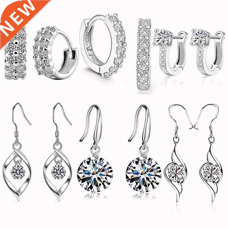 silver color Earrings Natural Crystal Small Flower Hoop Earr