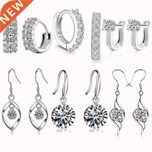 silver color Earrings Natural Crystal Small Flower Hoop Earr