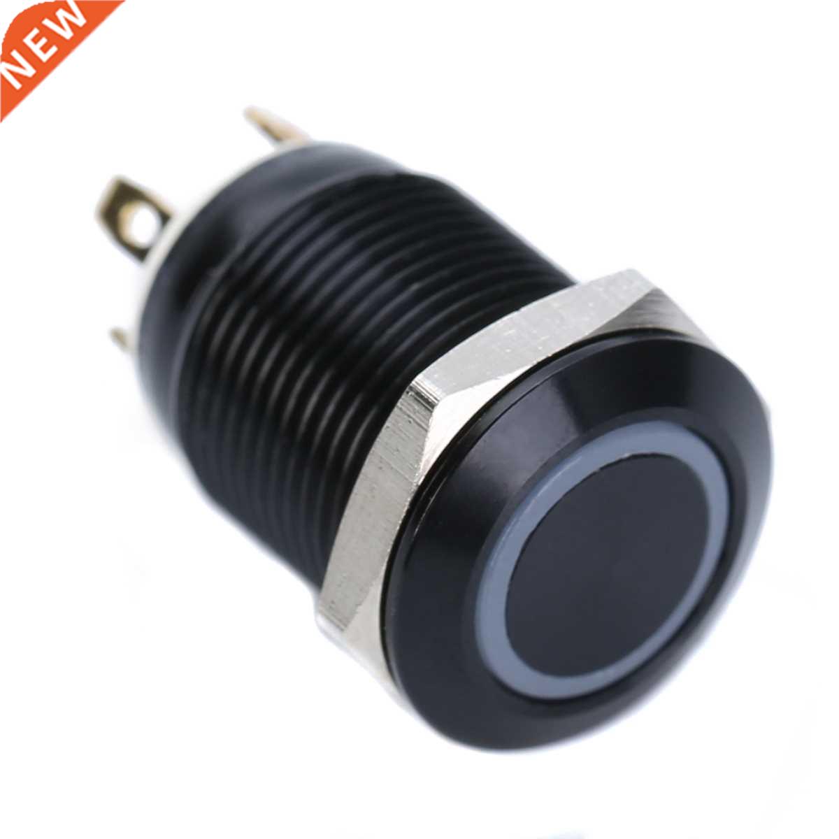 Black Push Button Switch 4 Pin 12mm Hole Hexagonal Led Light