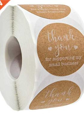 500 Labels per roll Round Natural Kraft Thank You Sticker