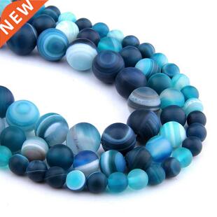 6 8 10 MM Matte Natural Stone Beads Polished Blue Stripes A