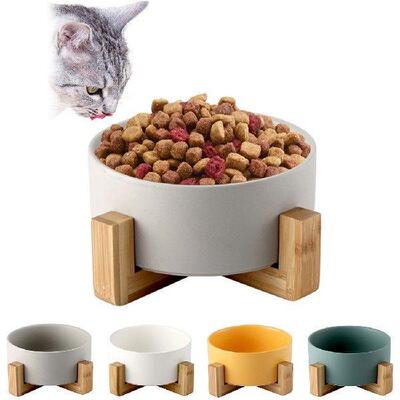 Non-slip Wooden Stand Cat Bowl Dog Water Feeder Bowl Cat