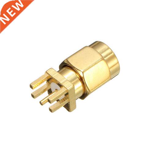 Gold Tone SMA Male Plug Solder Edge PCB Clip Mount RF Connec
