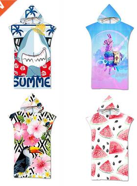 Mcrofber Prnted Hooded Beach Towel For Adults Quck Dry S