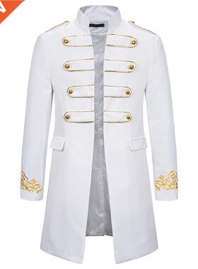 White Stand Collar Embroidery Blazer Men Military Dress Tuxe