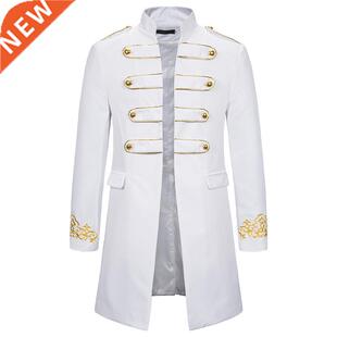 White Stand Collar Embroidery Blazer Men Military Dress Tuxe