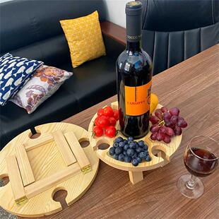 Wooden Outdoor Folding Picnic Table with Glass Holder Portab