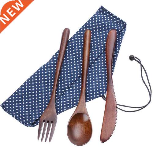 Wooden Cutlery Set Spoon Fork Cutter Reusable Wood Bamboo Fl