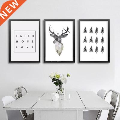 Geometric Deer Faith Quote Canvas Painting Nordic Poster Wal