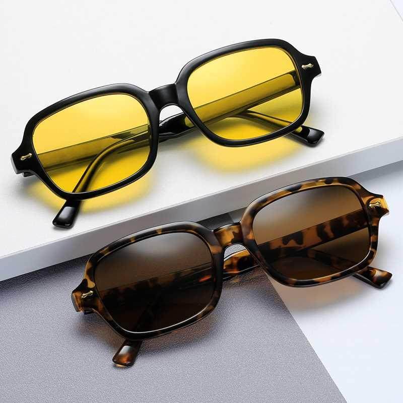 Fashion Black Yellow Square style Vintage Sunglasses Woman R图片