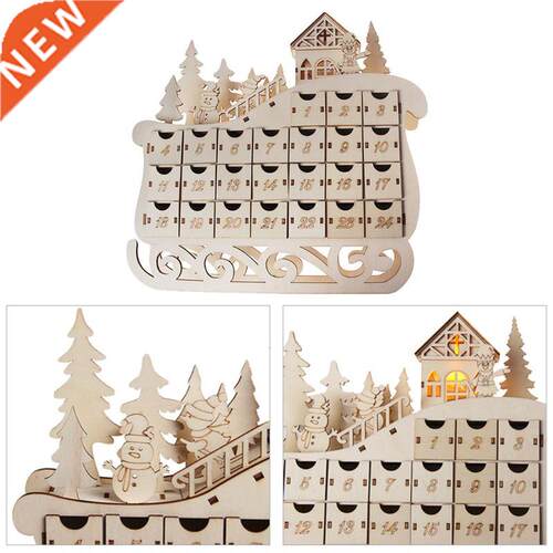 Sleigh Wooden Advent Calendar Countdown Christmas Decor 24