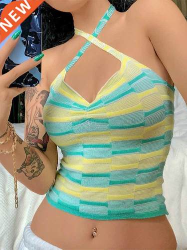 Forefair 2021 Summer Women Crop Top Halter Neck Bandage Back