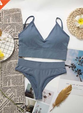 SVOKOR Seamless Women Underwear Set Solid Sport Bra Thong Tu