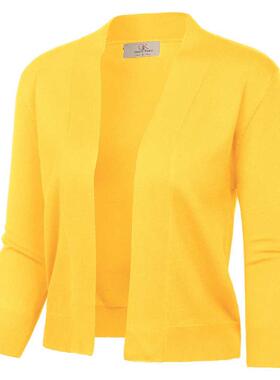 jacket Woen shrug 3/4 Sleeve Opening Front bolero solid sli