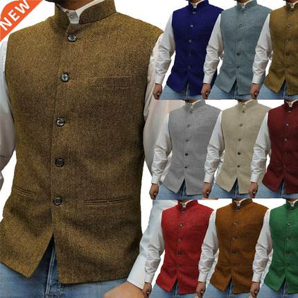 Men's Suit Vest Stand-up Collar Herringbone Steampunk Style