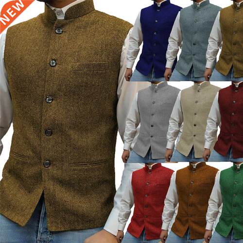 Men's Suit Vest Stand-up Collar Herringbone Steampunk Style