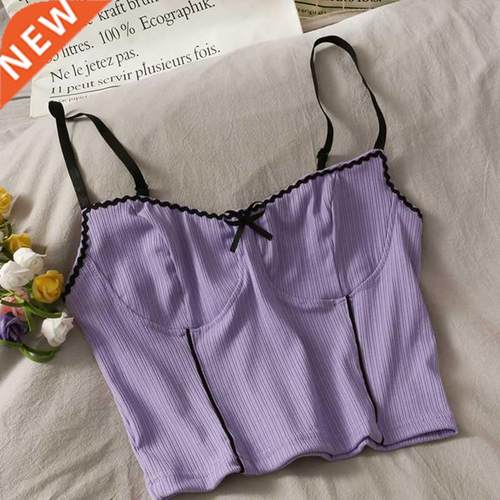 Heliar Women Purple Knitted Crop Tops Straps Sexy Camis Tops