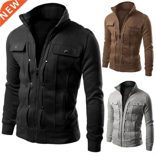 Plus Size S-4XL Jacket Mens New Solid Color Stand Collar Lon