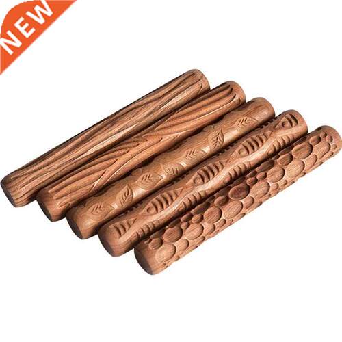 5PCS Pottery Tools Wood Hand Rollers for Clay Clay Stamp