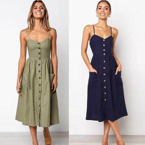 Summer Midi Dress Women's Sexy Sling Backless Sleeveless But