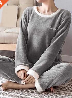 Women's Pjms Winter Flnnel Wrm Long-sleeved Sleepwer T