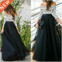 4 Layers 100cm Floor length Skirts for Women Elegant High Wa