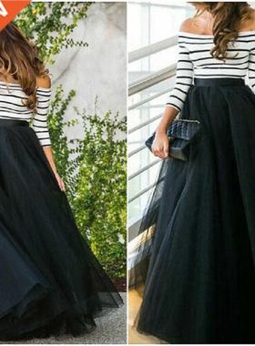 4 Layers 100cm Floor length Skirts for Women Elegant High Wa
