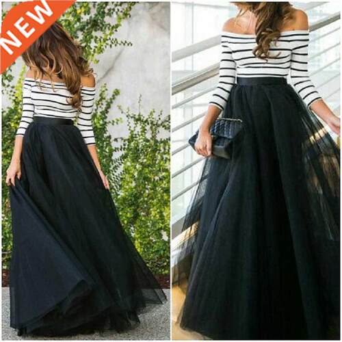 4 Layers 100cm Floor length Skirts for Women Elegant High Wa