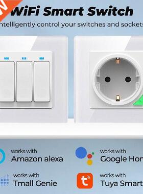 16A Tuya Smart WIFI Wireless Switch Socket Eu and US Glass