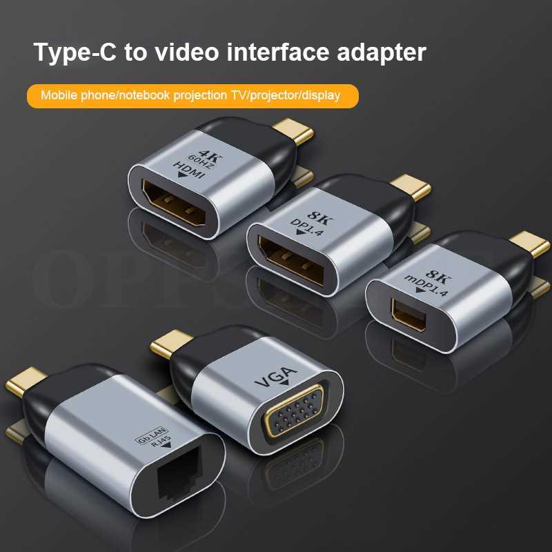 OSEVPORF Type C To HDMI/VGA/RJ45/8K DP/Mini DP HD Video Con