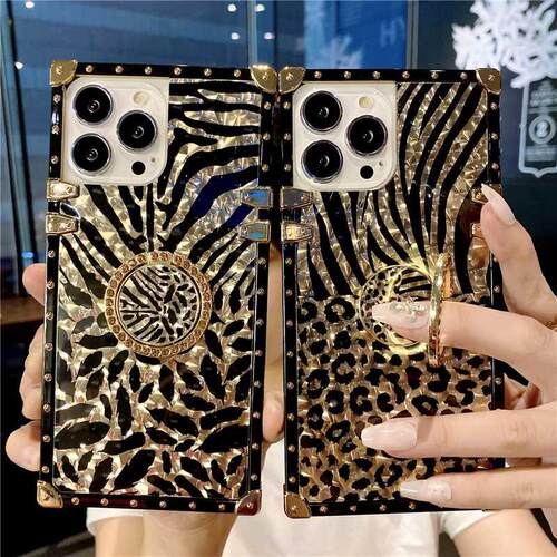 Luxury leopard feather diamond ring bracket square metal sho