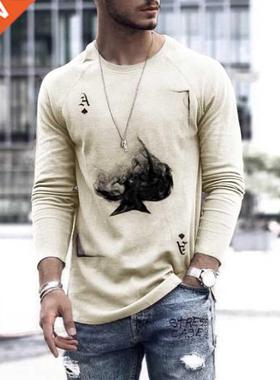 Long Sleeve Shirts Men Poker Print Slim Tshirts Autumn Fashi