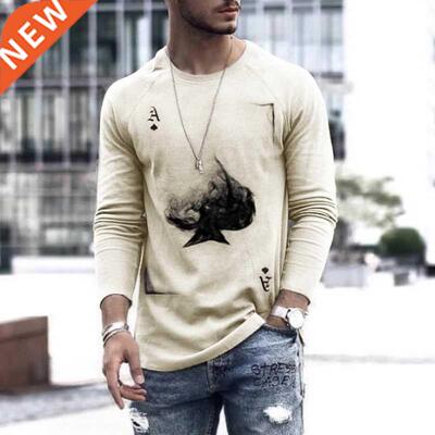 Long Sleeve Shirts Men Poker Print Slim Tshirts Autumn Fashi
